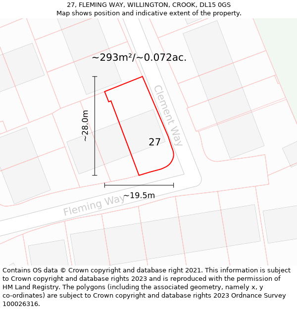 27, FLEMING WAY, WILLINGTON, CROOK, DL15 0GS: Plot and title map