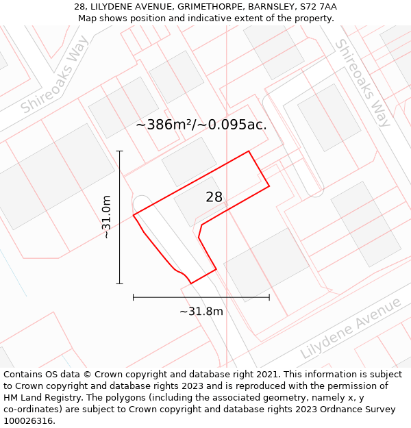 28, LILYDENE AVENUE, GRIMETHORPE, BARNSLEY, S72 7AA: Plot and title map