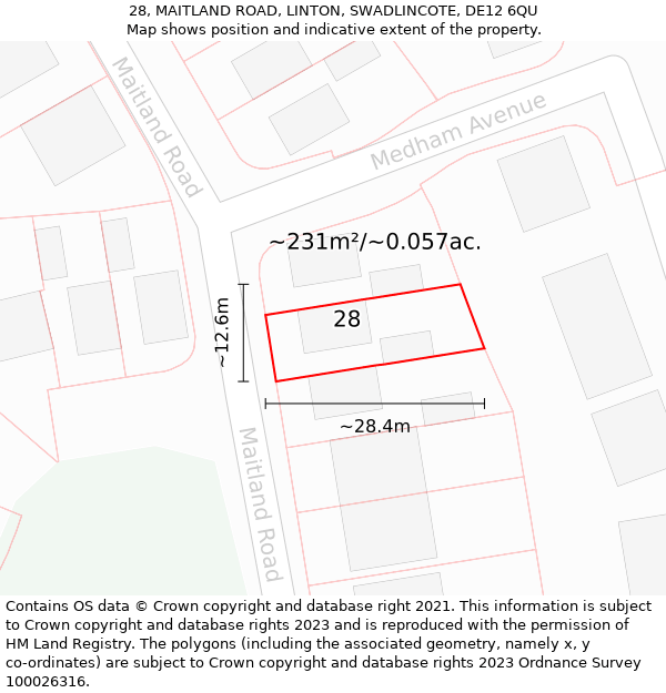 28, MAITLAND ROAD, LINTON, SWADLINCOTE, DE12 6QU: Plot and title map