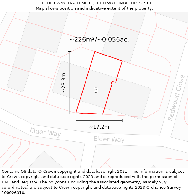 3, ELDER WAY, HAZLEMERE, HIGH WYCOMBE, HP15 7RH: Plot and title map