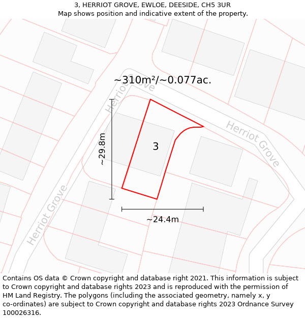 3, HERRIOT GROVE, EWLOE, DEESIDE, CH5 3UR: Plot and title map