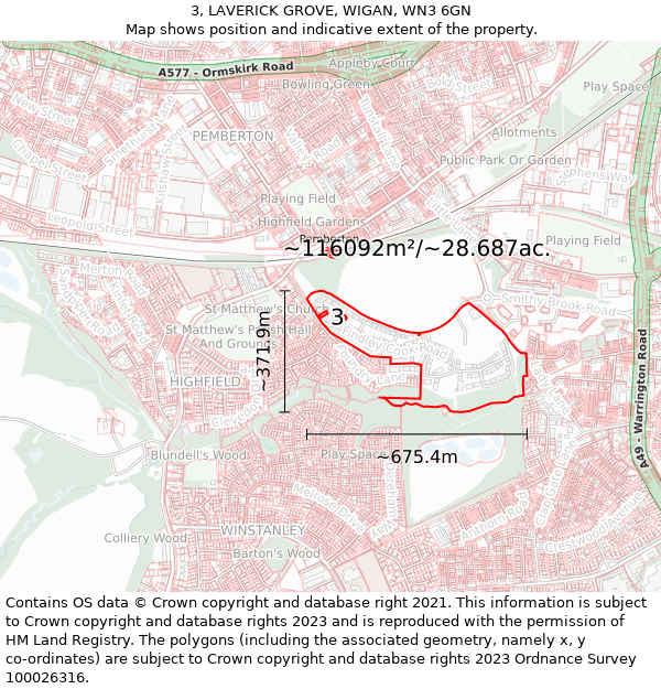 3, LAVERICK GROVE, WIGAN, WN3 6GN: Plot and title map