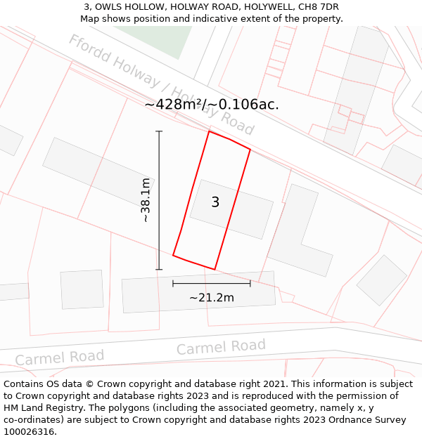 3, OWLS HOLLOW, HOLWAY ROAD, HOLYWELL, CH8 7DR: Plot and title map