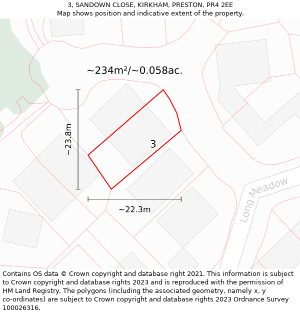3, SANDOWN CLOSE, KIRKHAM, PRESTON, PR4 2EE: Plot and title map