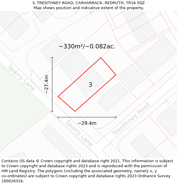 3, TRESITHNEY ROAD, CARHARRACK, REDRUTH, TR16 5QZ: Plot and title map