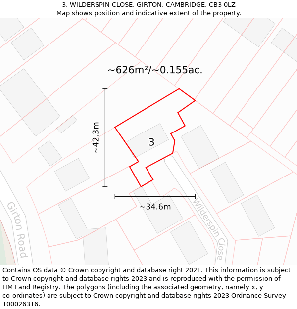 3, WILDERSPIN CLOSE, GIRTON, CAMBRIDGE, CB3 0LZ: Plot and title map