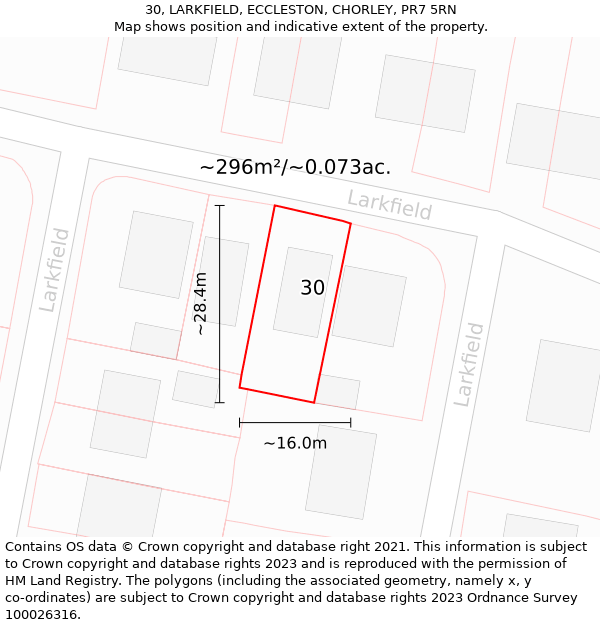 30, LARKFIELD, ECCLESTON, CHORLEY, PR7 5RN: Plot and title map