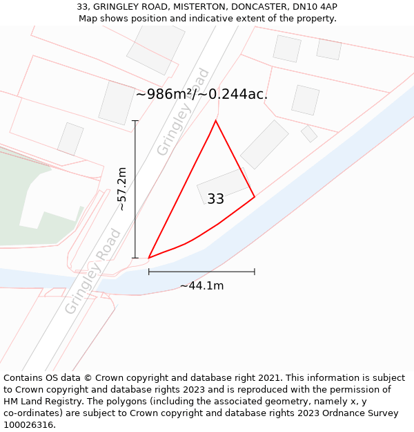 33, GRINGLEY ROAD, MISTERTON, DONCASTER, DN10 4AP: Plot and title map