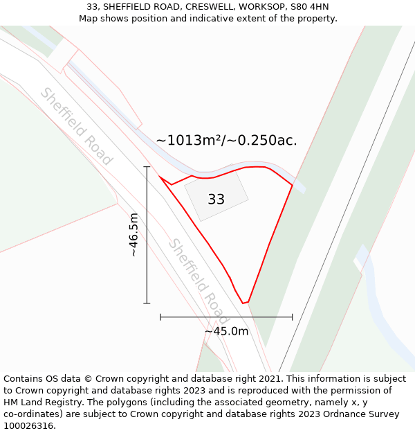 33, SHEFFIELD ROAD, CRESWELL, WORKSOP, S80 4HN: Plot and title map