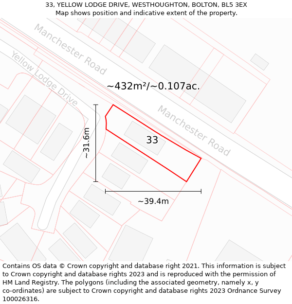 33, YELLOW LODGE DRIVE, WESTHOUGHTON, BOLTON, BL5 3EX: Plot and title map