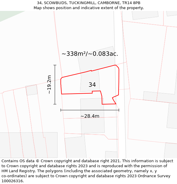 34, SCOWBUDS, TUCKINGMILL, CAMBORNE, TR14 8PB: Plot and title map
