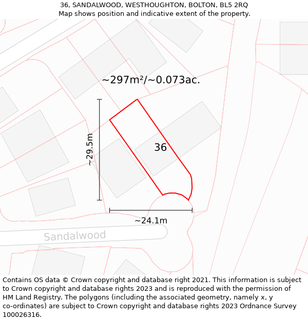36, SANDALWOOD, WESTHOUGHTON, BOLTON, BL5 2RQ: Plot and title map