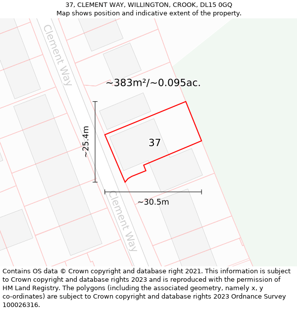 37, CLEMENT WAY, WILLINGTON, CROOK, DL15 0GQ: Plot and title map
