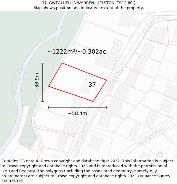 37, GWEALHELLIS WARREN, HELSTON, TR13 8PQ: Plot and title map