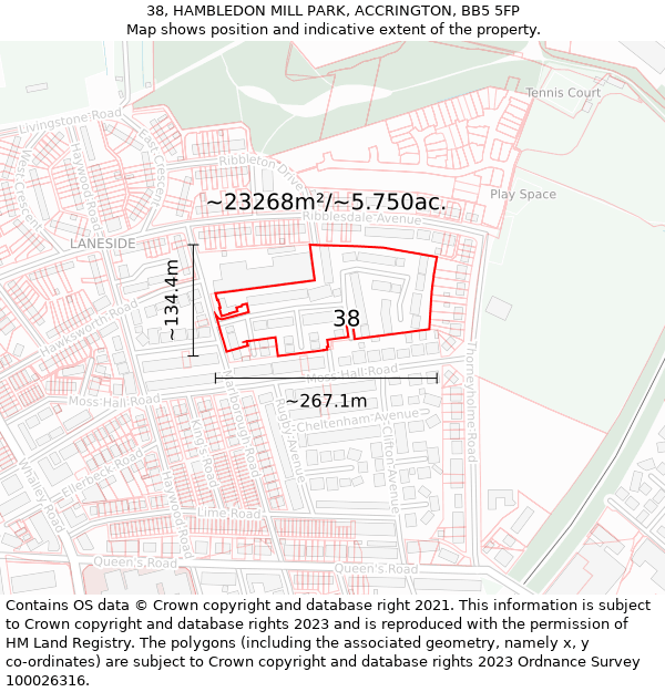 38, HAMBLEDON MILL PARK, ACCRINGTON, BB5 5FP: Plot and title map