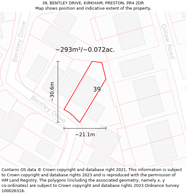 39, BENTLEY DRIVE, KIRKHAM, PRESTON, PR4 2DR: Plot and title map