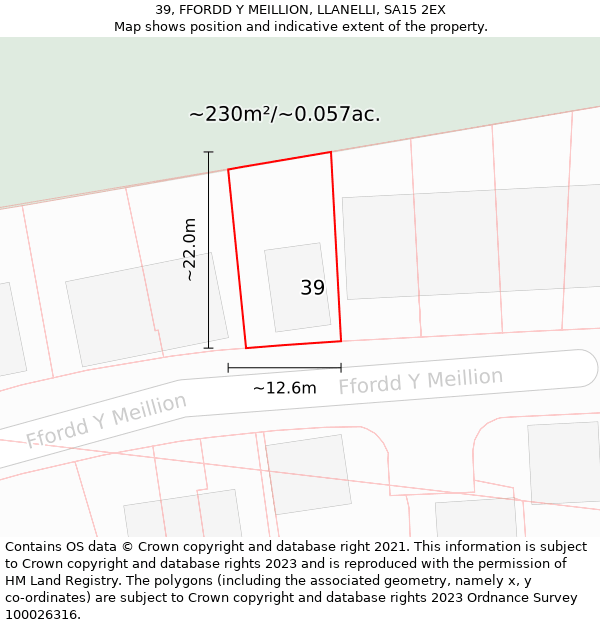 39, FFORDD Y MEILLION, LLANELLI, SA15 2EX: Plot and title map