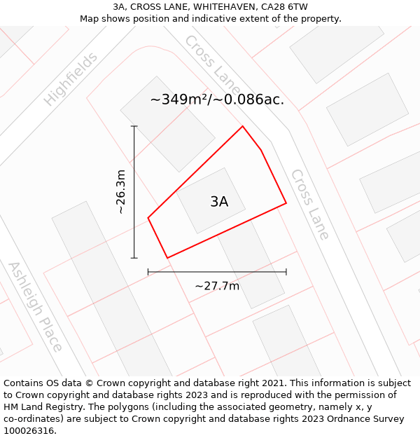 3A, CROSS LANE, WHITEHAVEN, CA28 6TW: Plot and title map