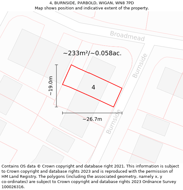 4, BURNSIDE, PARBOLD, WIGAN, WN8 7PD: Plot and title map