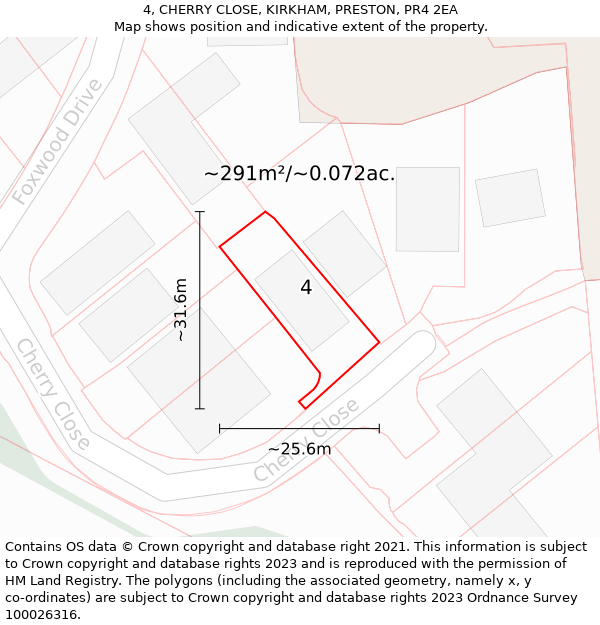 4, CHERRY CLOSE, KIRKHAM, PRESTON, PR4 2EA: Plot and title map