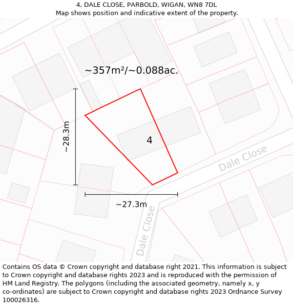 4, DALE CLOSE, PARBOLD, WIGAN, WN8 7DL: Plot and title map