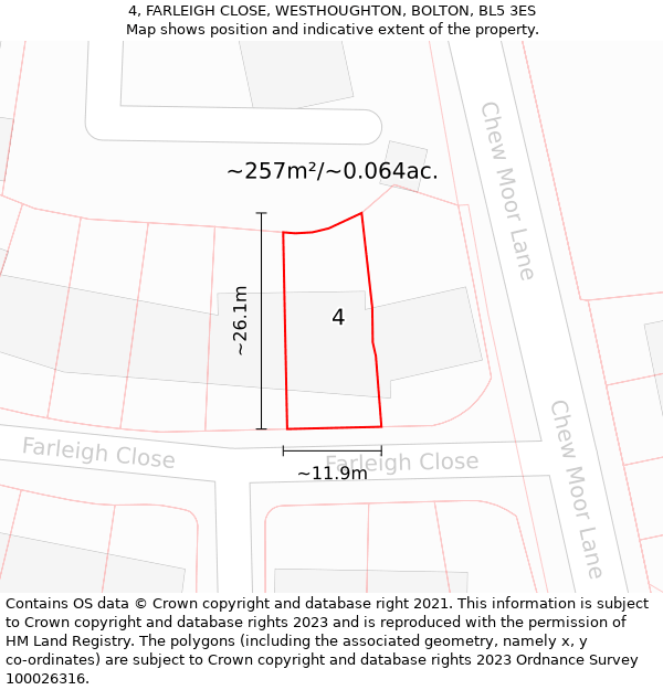 4, FARLEIGH CLOSE, WESTHOUGHTON, BOLTON, BL5 3ES: Plot and title map