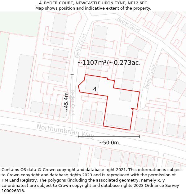 4, RYDER COURT, NEWCASTLE UPON TYNE, NE12 6EG: Plot and title map
