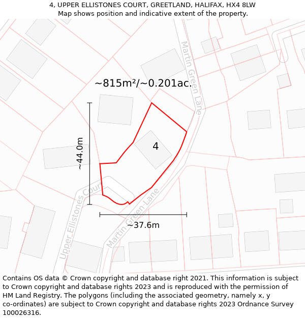 4, UPPER ELLISTONES COURT, GREETLAND, HALIFAX, HX4 8LW: Plot and title map