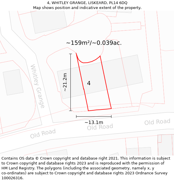 4, WHITLEY GRANGE, LISKEARD, PL14 6DQ: Plot and title map