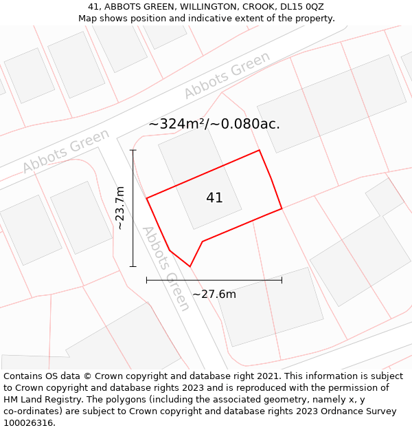 41, ABBOTS GREEN, WILLINGTON, CROOK, DL15 0QZ: Plot and title map
