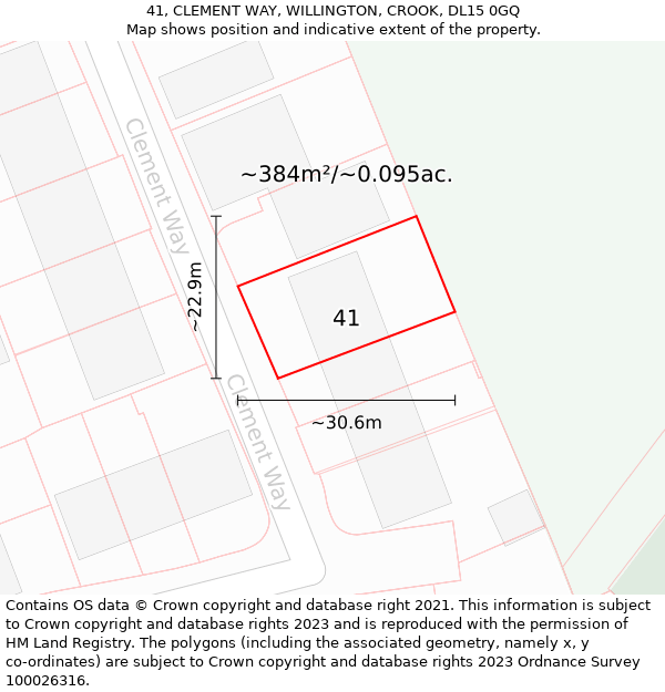 41, CLEMENT WAY, WILLINGTON, CROOK, DL15 0GQ: Plot and title map