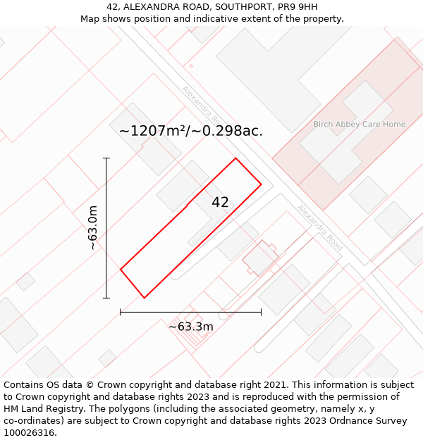 42, ALEXANDRA ROAD, SOUTHPORT, PR9 9HH: Plot and title map