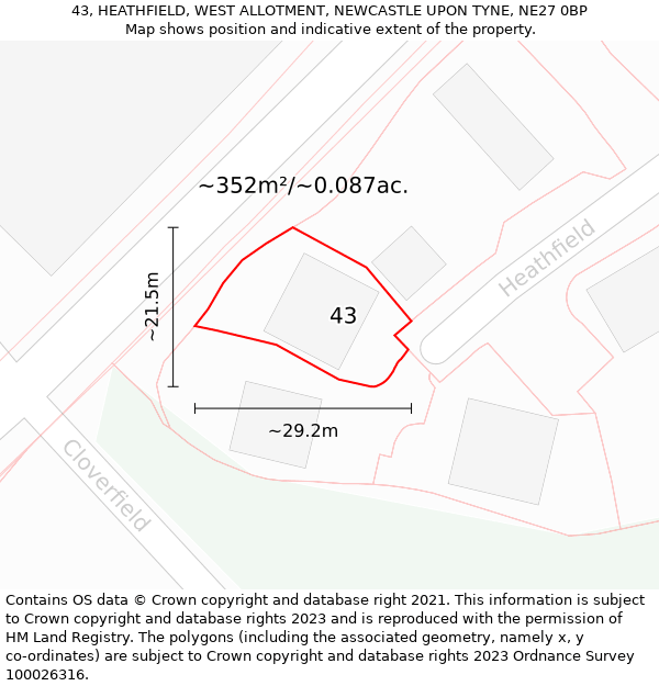 43, HEATHFIELD, WEST ALLOTMENT, NEWCASTLE UPON TYNE, NE27 0BP: Plot and title map
