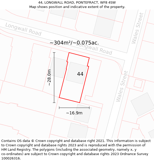 44, LONGWALL ROAD, PONTEFRACT, WF8 4SW: Plot and title map