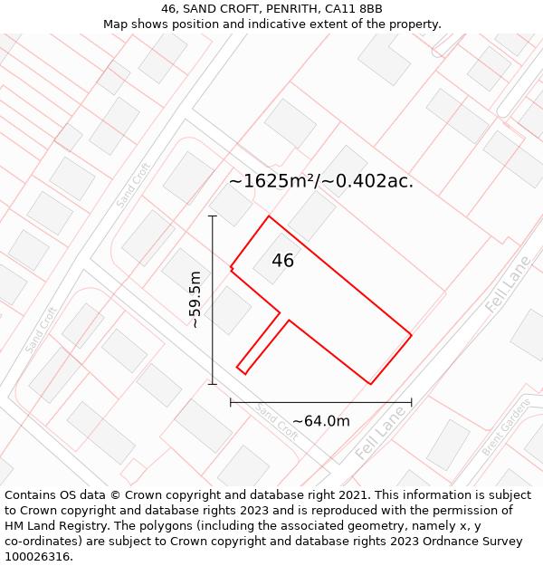 46, SAND CROFT, PENRITH, CA11 8BB: Plot and title map