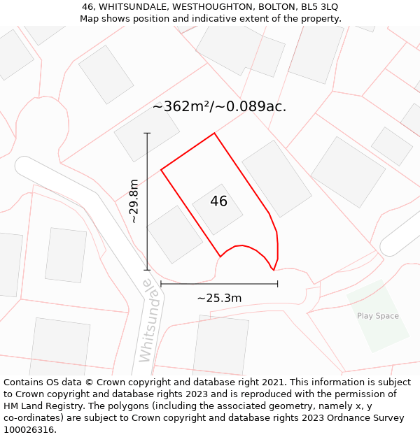 46, WHITSUNDALE, WESTHOUGHTON, BOLTON, BL5 3LQ: Plot and title map