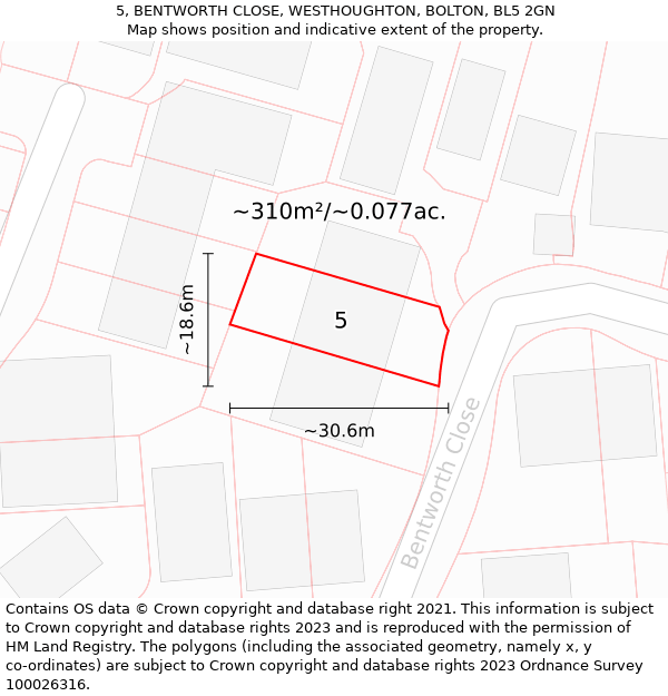 5, BENTWORTH CLOSE, WESTHOUGHTON, BOLTON, BL5 2GN: Plot and title map