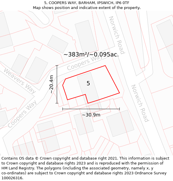 5, COOPERS WAY, BARHAM, IPSWICH, IP6 0TF: Plot and title map