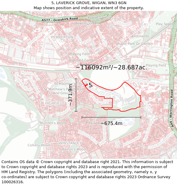5, LAVERICK GROVE, WIGAN, WN3 6GN: Plot and title map