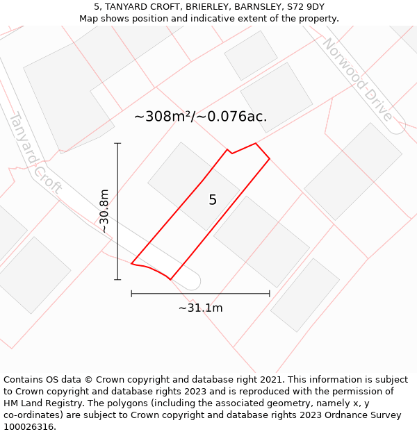 5, TANYARD CROFT, BRIERLEY, BARNSLEY, S72 9DY: Plot and title map