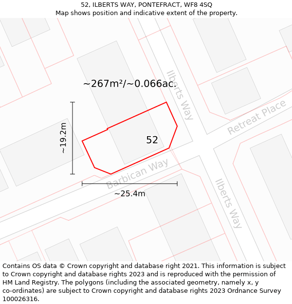 52, ILBERTS WAY, PONTEFRACT, WF8 4SQ: Plot and title map