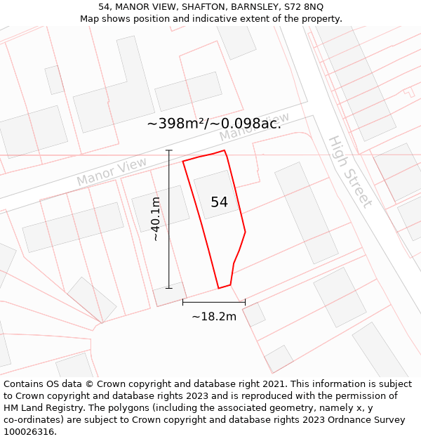54, MANOR VIEW, SHAFTON, BARNSLEY, S72 8NQ: Plot and title map