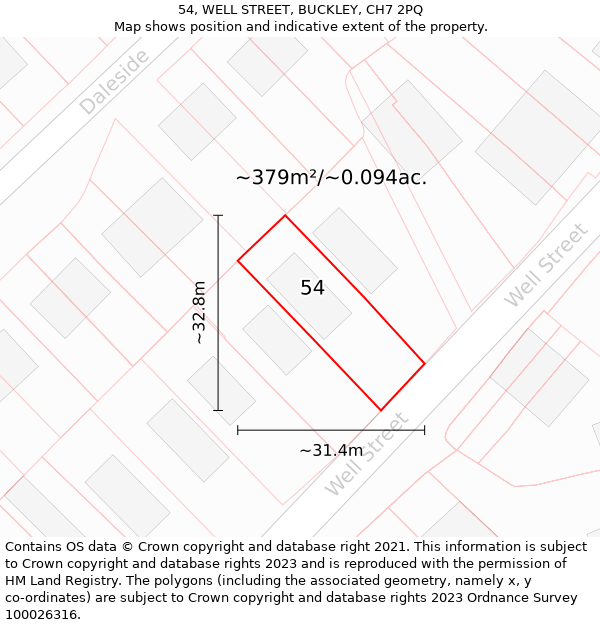 54, WELL STREET, BUCKLEY, CH7 2PQ: Plot and title map