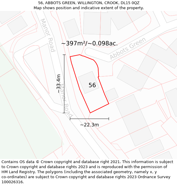 56, ABBOTS GREEN, WILLINGTON, CROOK, DL15 0QZ: Plot and title map