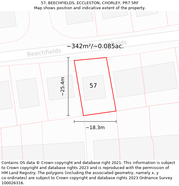 57, BEECHFIELDS, ECCLESTON, CHORLEY, PR7 5RF: Plot and title map