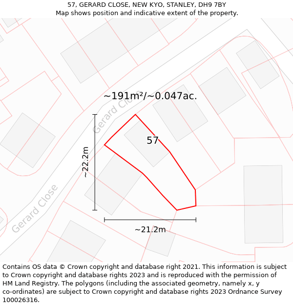 57, GERARD CLOSE, NEW KYO, STANLEY, DH9 7BY: Plot and title map