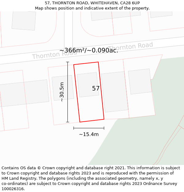 57, THORNTON ROAD, WHITEHAVEN, CA28 6UP: Plot and title map