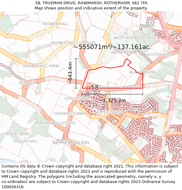 58, TRUEMAN DRIVE, RAWMARSH, ROTHERHAM, S62 7FA: Plot and title map