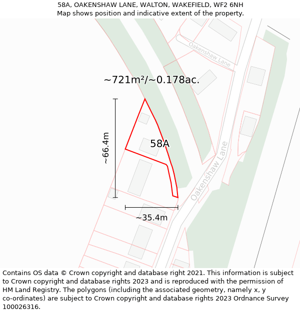 58A, OAKENSHAW LANE, WALTON, WAKEFIELD, WF2 6NH: Plot and title map