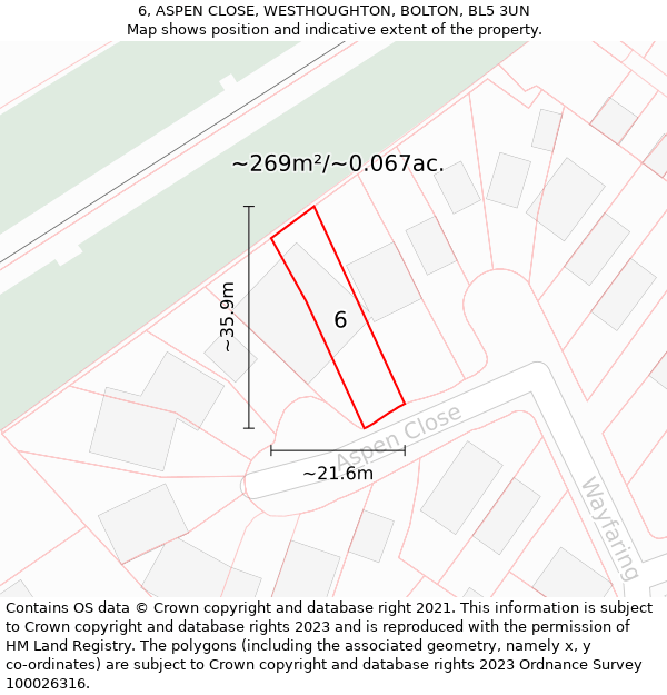 6, ASPEN CLOSE, WESTHOUGHTON, BOLTON, BL5 3UN: Plot and title map